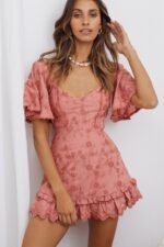 Joanie Angel Sleeve Floral Embroidery Mini Dress Rose - Image 5