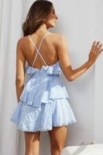 Tameka Ruffle Trim Layered Hem Eyelet Dress Steel Blue - Image 2