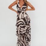 Veda Strappy Back Ruffle Maxi Dress Print Black