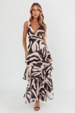 Veda Strappy Back Ruffle Maxi Dress Print Black - Image 3