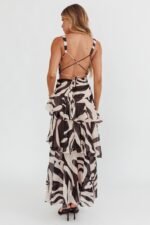 Veda Strappy Back Ruffle Maxi Dress Print Black - Image 2