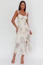 Veda Ruffle Strap Split Maxi Dress Magnolia Cream - Image 4