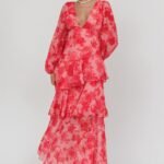 Veda Long Sleeve Floral Tiered Ruffle Maxi Dress Pink