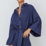 Daytona Beach Long Sleeve Shirt Romper Indigo