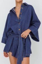 Daytona Beach Long Sleeve Shirt Romper Indigo - Image 4