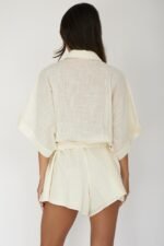 Daytona Beach Button-Up Romper Embroidered Beige - Image 2