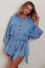 Daytona Beach Button-Up Romper Denim Blue
