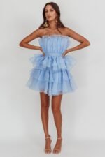 Bon Bon Tiered Chiffon Mini Dress Baby Blue - Image 3