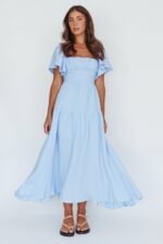 Lula Gathered Bust Midi Dress Blue - Image 3