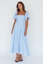 Lula Gathered Bust Midi Dress Blue - Image 4