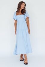 Lula Gathered Bust Midi Dress Blue - Image 5
