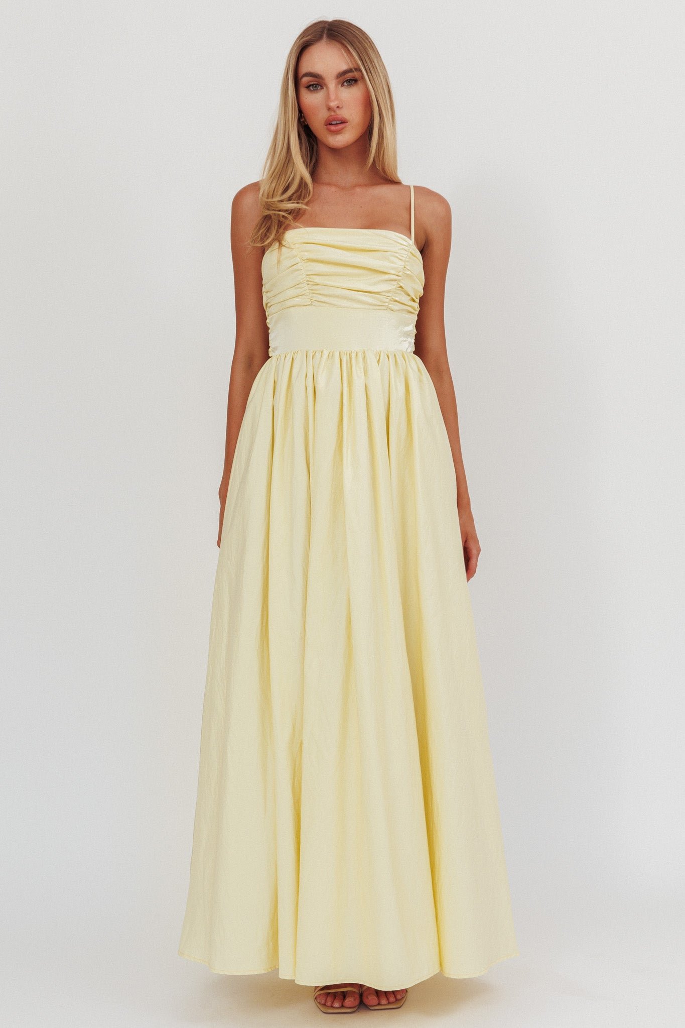 SR0795J01_20BUTTER-1-1 Love Songs Back Bow Maxi Dress Butter - Image 1