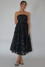 Dori Floral Embellished Midi Dress Black - Image 5