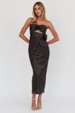 Calia Rose Accent Sequin Midi Dress Black - Image 6