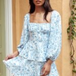 Provence Bloom Long Sleeve Mini Dress Floral Blue