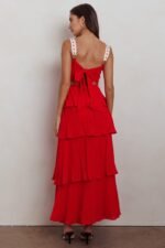 Provence Bloom Tiered Ruffle Maxi Dress Red - Image 2
