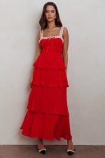 Provence Bloom Tiered Ruffle Maxi Dress Red - Image 6