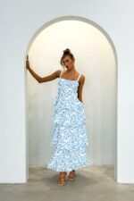 Provence Bloom Tiered Midi Dress Floral Blue - Image 7