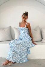 Provence Bloom Tiered Midi Dress Floral Blue - Image 9