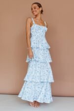 Provence Bloom Tiered Midi Dress Floral Blue - Image 4