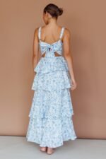 Provence Bloom Tiered Midi Dress Floral Blue - Image 3