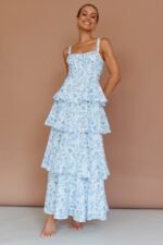 Provence Bloom Tiered Midi Dress Floral Blue - Image 6