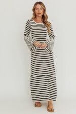 Meredith Long Sleeve Cut-Out Maxi Dress Cream Black - Image 3