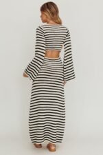 Meredith Long Sleeve Cut-Out Maxi Dress Cream Black - Image 4