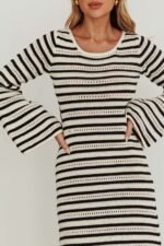 Meredith Long Sleeve Cut-Out Maxi Dress Cream Black - Image 5