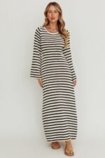 Meredith Long Sleeve Cut-Out Maxi Dress Cream Black - Image 6