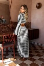 Meredith Long Sleeve Cut-Out Maxi Dress Cream Black - Image 2