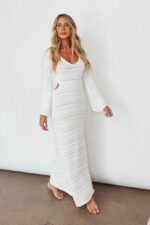 Meredith Long Sleeve Cut-Out Maxi Dress White - Image 6