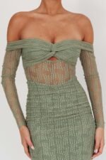 Oliana Off-Shoulder Mesh Maxi Dress Fern - Image 4