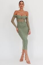 Oliana Off-Shoulder Mesh Maxi Dress Fern - Image 5