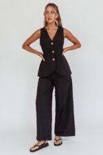 Philomena Button Pocket Vest Top Black - Image 3