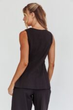 Philomena Button Pocket Vest Top Black - Image 2