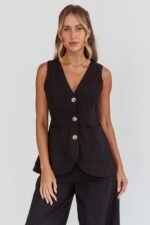 Philomena Button Pocket Vest Top Black - Image 5