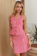 Philomena A-Line Mini Skirt Gingham Red - Image 2