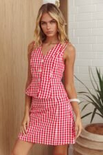 Philomena A-Line Mini Skirt Gingham Red - Image 6