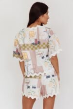 Breakaway Graphic Print Tied Short Sleeve Shirt Olive - Image 3