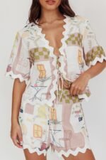 Breakaway Graphic Print Tied Short Sleeve Shirt Olive - Image 5