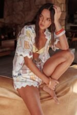 Breakaway Graphic Print Tied Short Sleeve Shirt Olive - Image 2