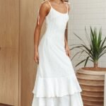 Manhattan Summer Tied Shoulder Ruffle Maxi Dress White