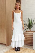 Manhattan Summer Tied Shoulder Ruffle Maxi Dress White - Image 5