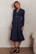 Aspen Love Front Pocket Long Sleeve Midi Dress Indigo - Image 6