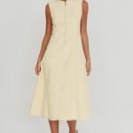 Passionate Flame Sleeveless A-line Midi Dress Beige
