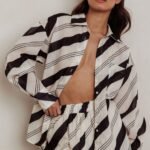 Alex Long Sleeve Striped Print Shirt Black/Cream