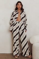 Alex Long Sleeve Striped Print Shirt Black/Cream - Image 2