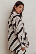 Alex Long Sleeve Striped Print Shirt Black/Cream - Image 3