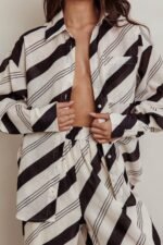 Alex Long Sleeve Striped Print Shirt Black/Cream - Image 4